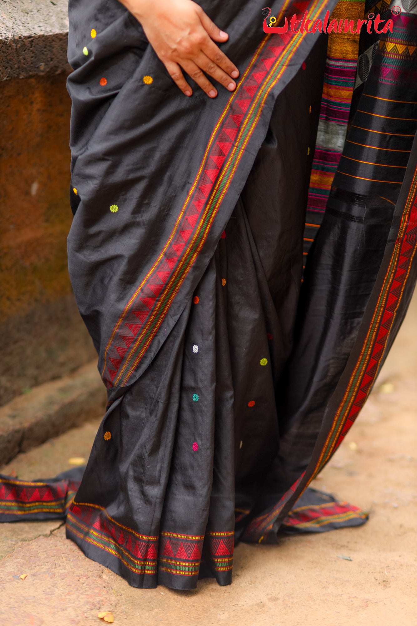 Jet Black Dongria Silk Saree