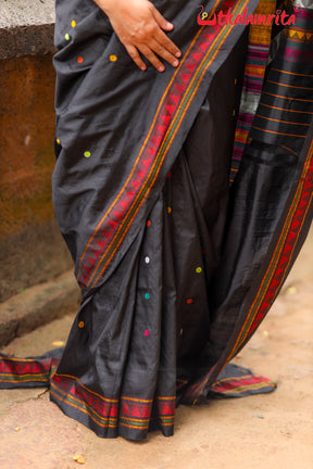 Jet Black Dongria Silk Saree