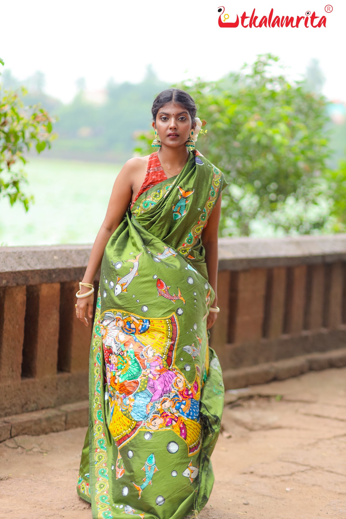 Kandarpa Machha Pattachitra Mehndi Silk Saree