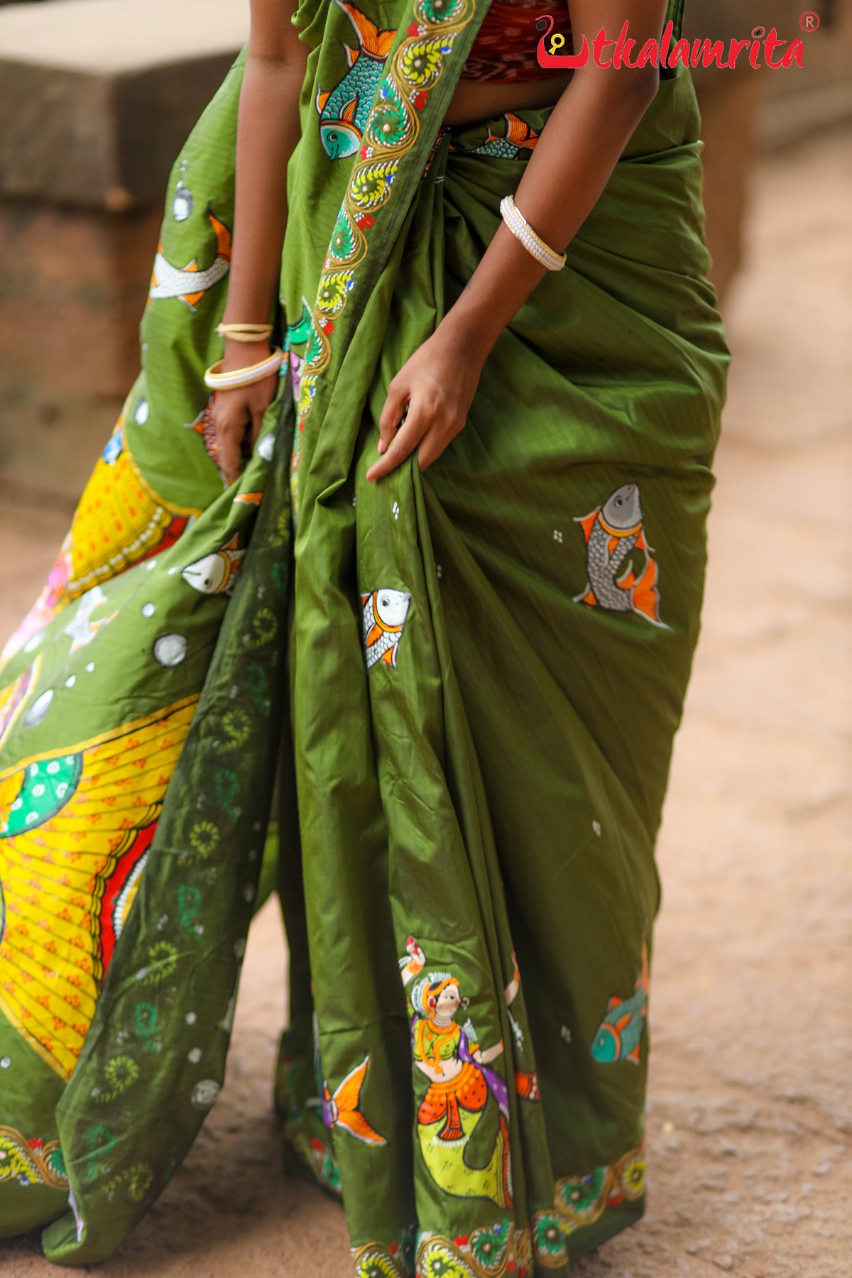 Kandarpa Machha Pattachitra Mehndi Silk Saree