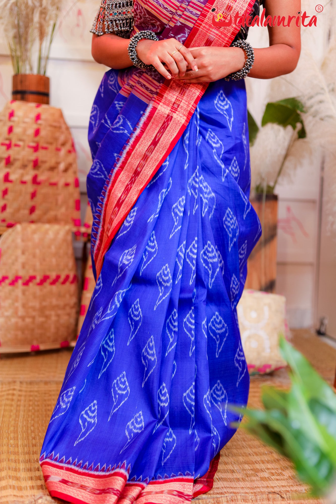 Blue Sankha Khandua Silk Saree