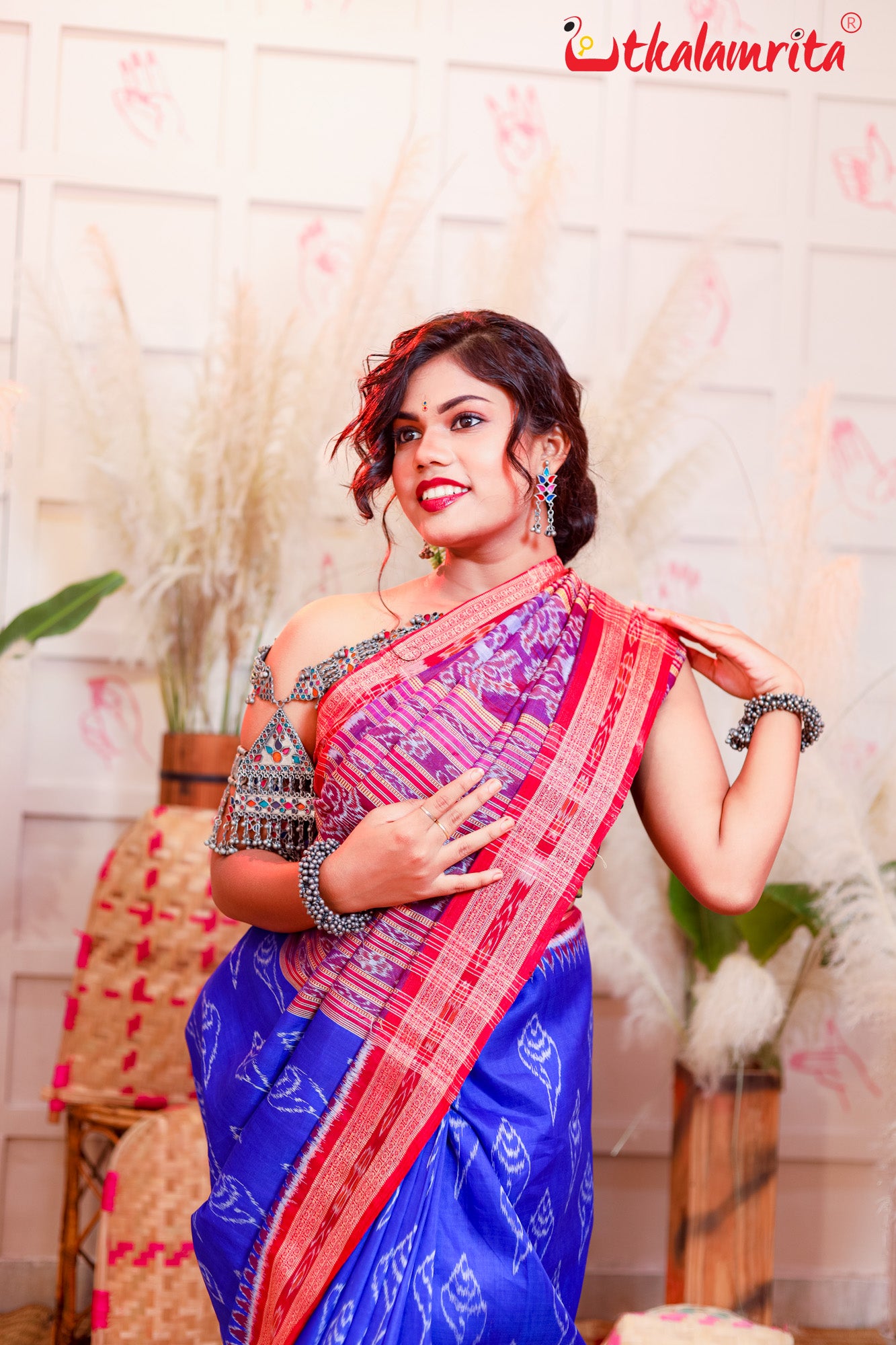 Blue Sankha Khandua Silk Saree