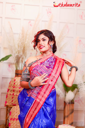 Blue Sankha Khandua Silk Saree