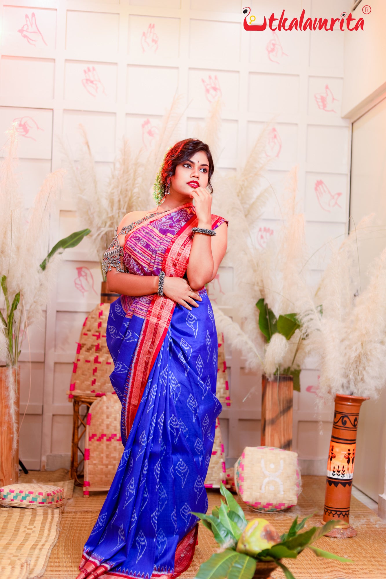 Blue Sankha Khandua Silk Saree