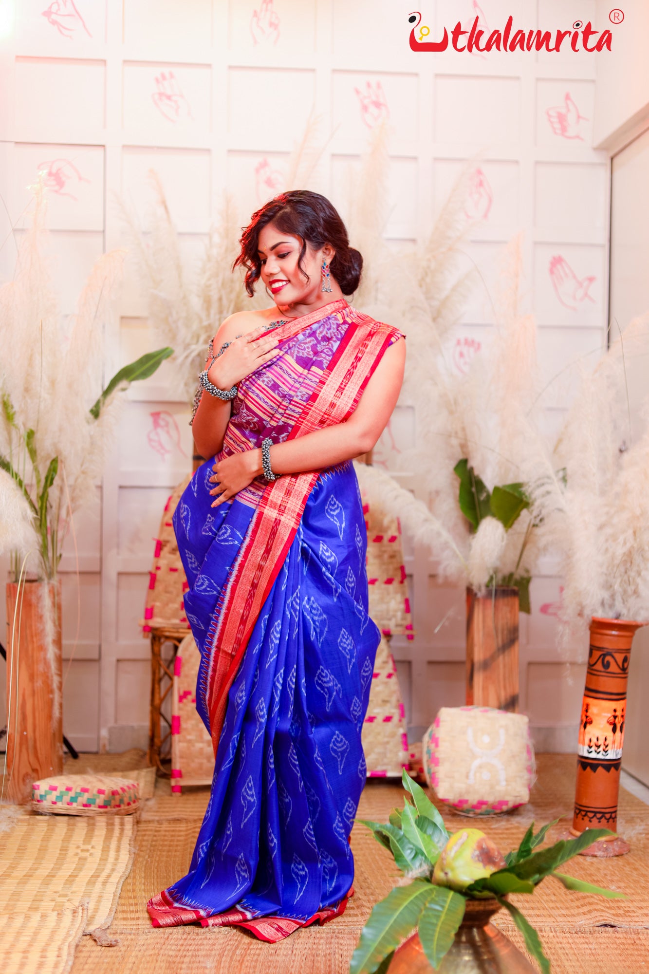 Blue Sankha Khandua Silk Saree