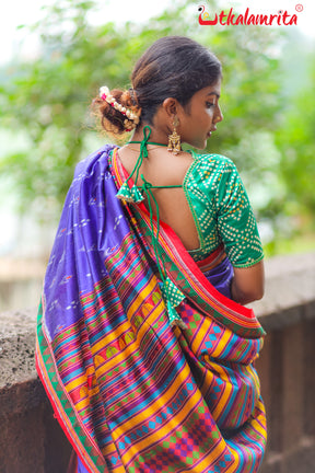 Blue Red Mayurachandrika Dongria Silk Saree