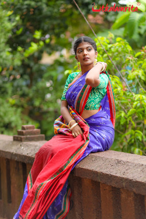 Blue Red Mayurachandrika Dongria Silk Saree