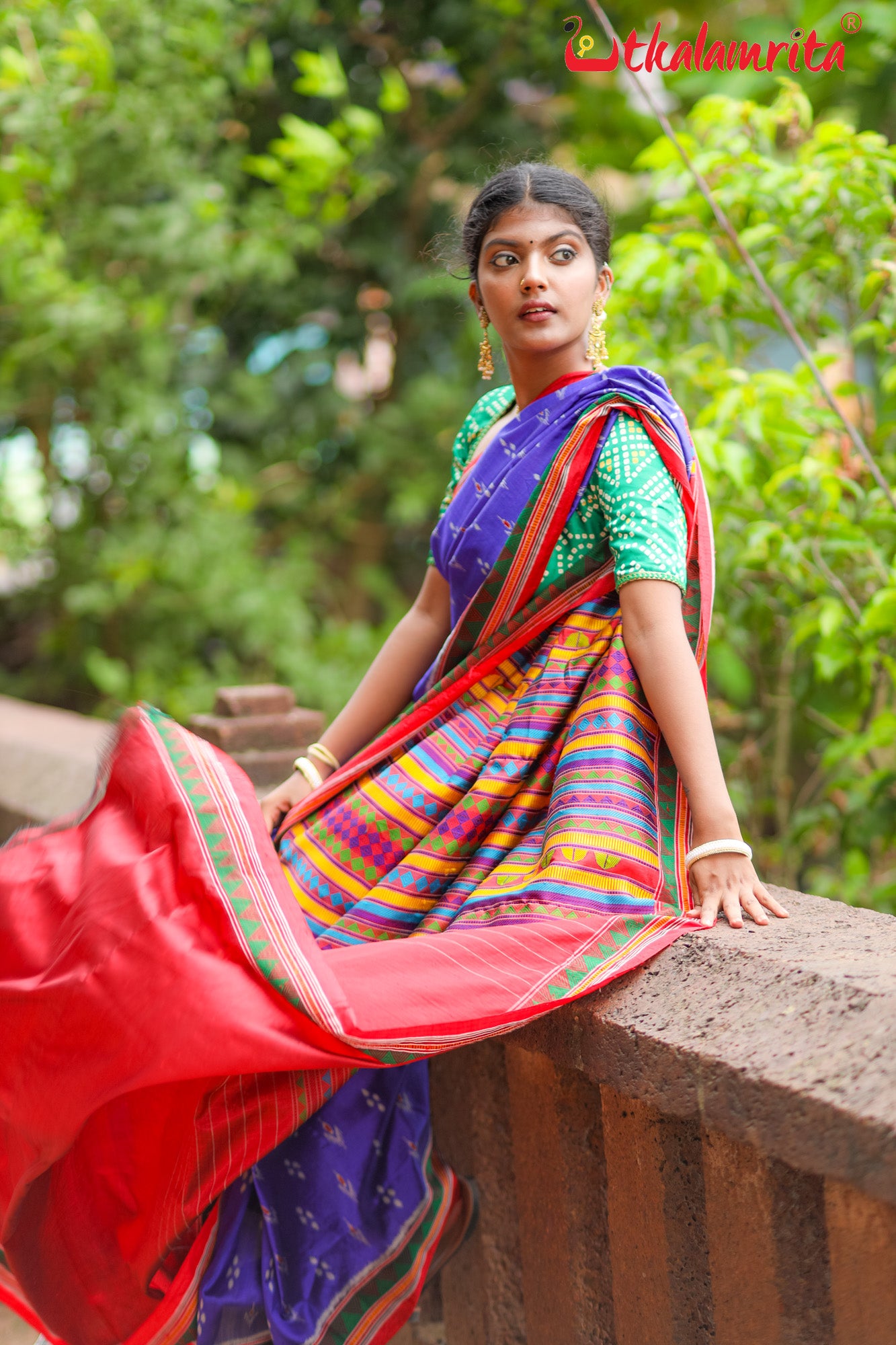 Blue Red Mayurachandrika Dongria Silk Saree