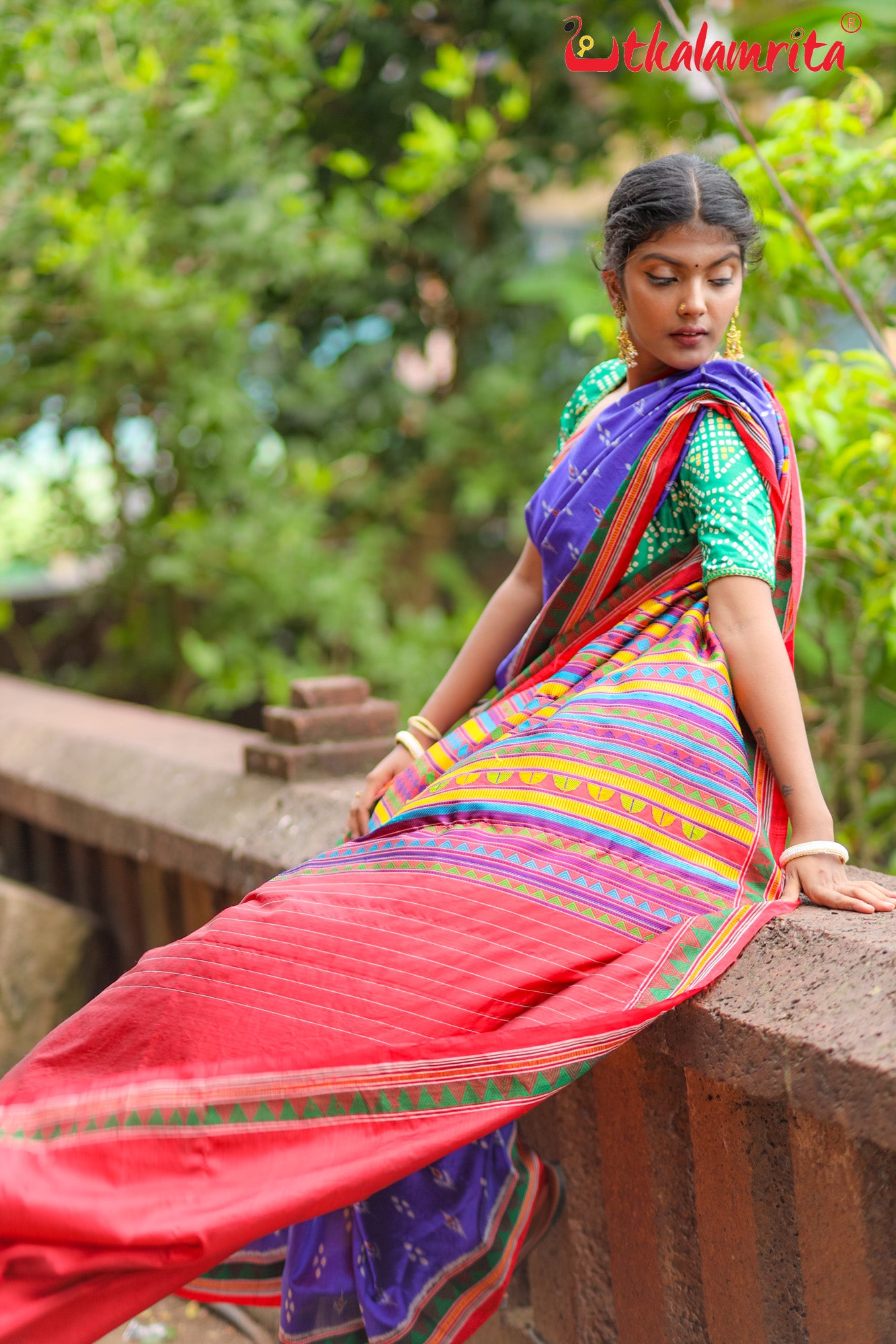 Blue Red Mayurachandrika Dongria Silk Saree