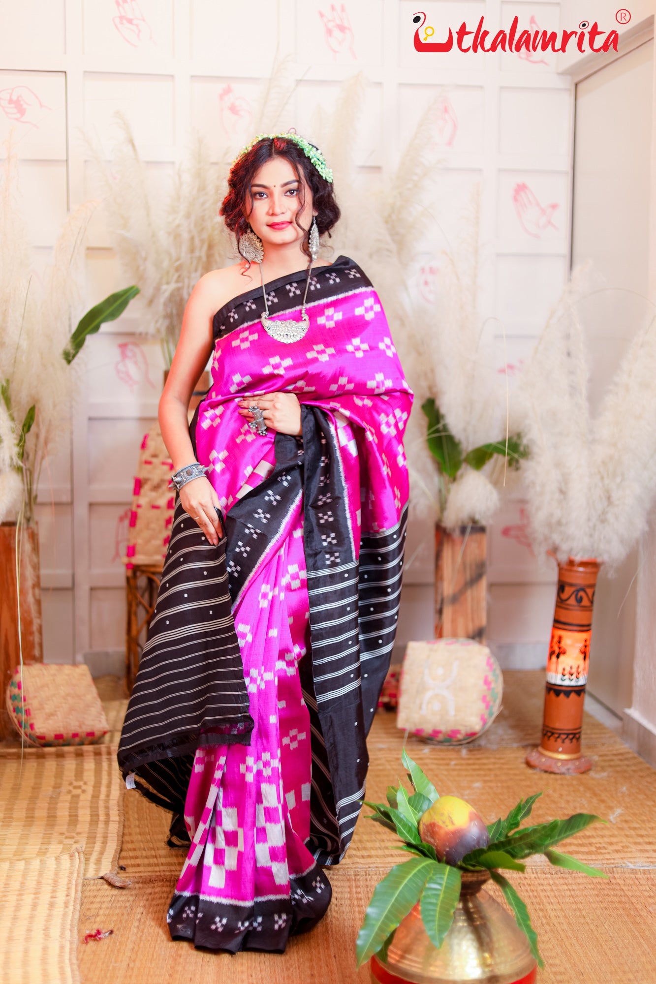 Pink Big Pasapali Khandua Silk Saree