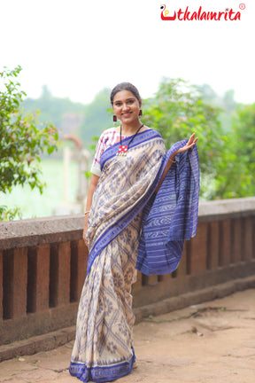 Off White Blue Bada Phula Cotton Saree