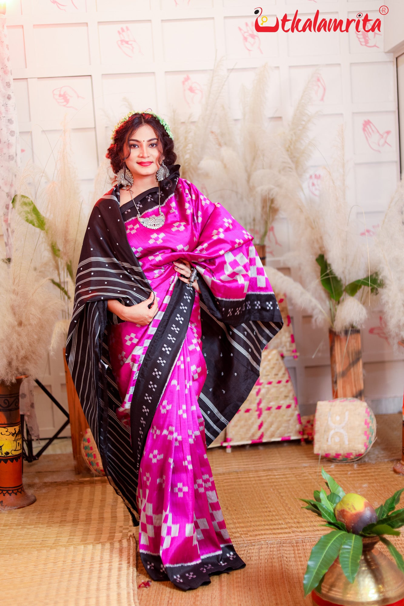 Pink Big Pasapali Khandua Silk Saree