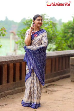 Off White Blue Bada Phula Cotton Saree