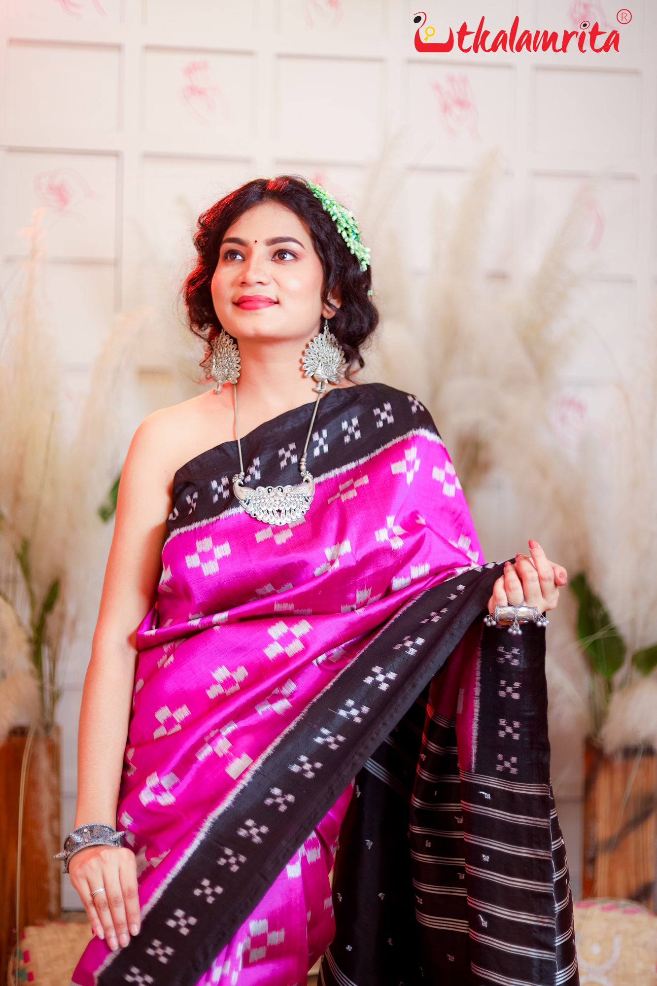 Pink Big Pasapali Khandua Silk Saree