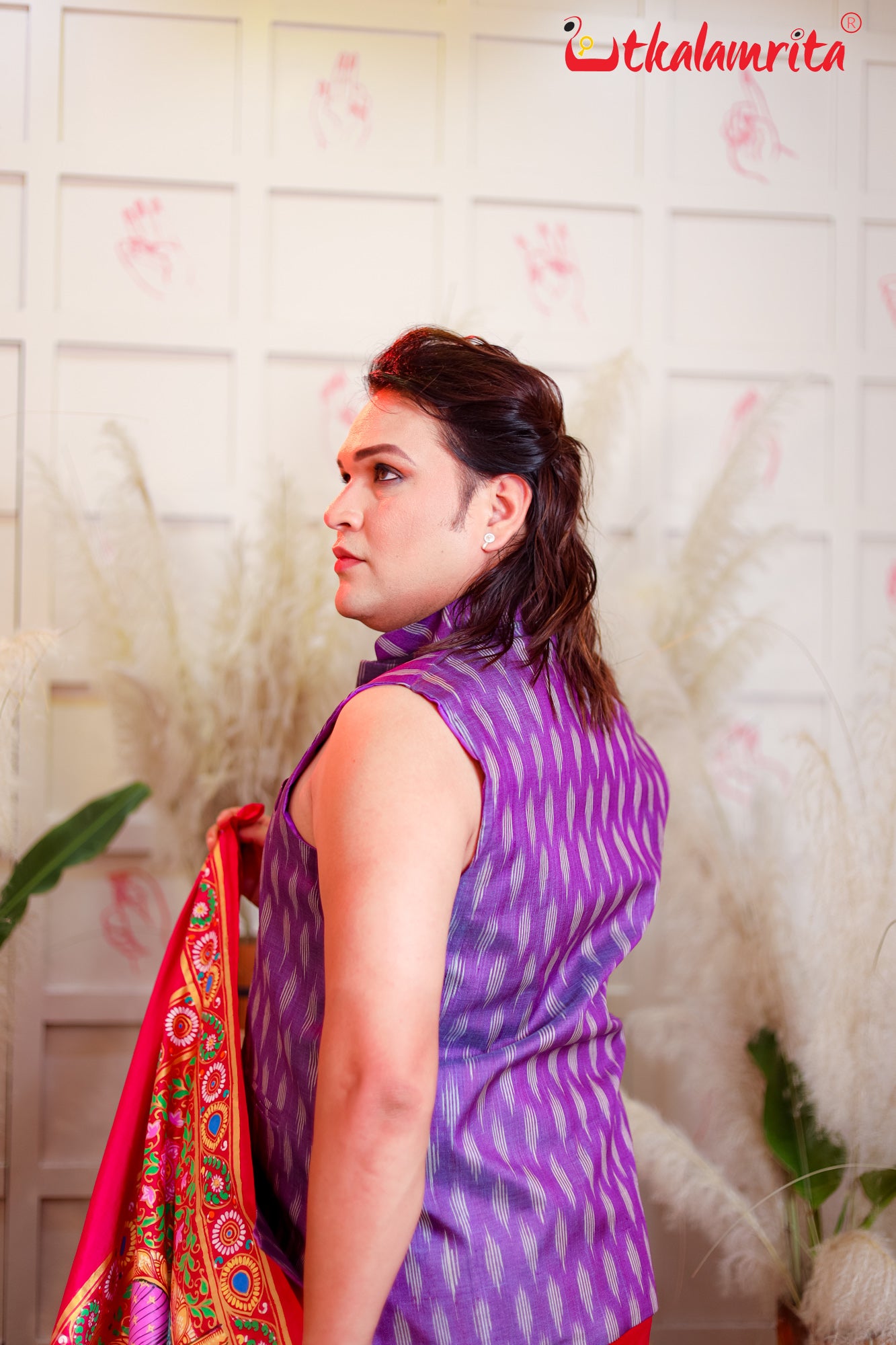 Purple Body Ikat Gopalpur Tussar (Modi Jacket)