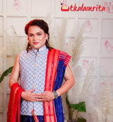 White Thikiri Sambalpuri Cotton (Modi Jacket)