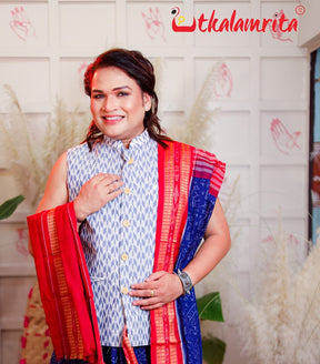 White Thikiri Sambalpuri Cotton (Modi Jacket)