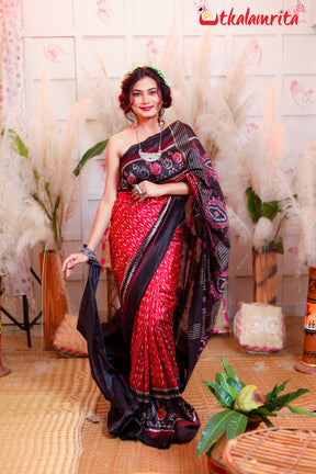 Red Black Bataka Scot Khandua Silk with BP