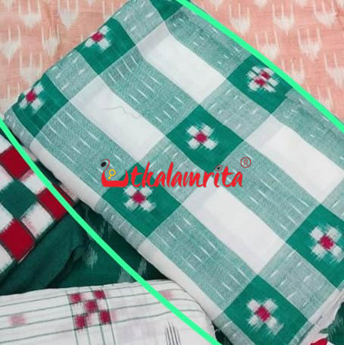 Green White Pasapali Cotton (Fabric)