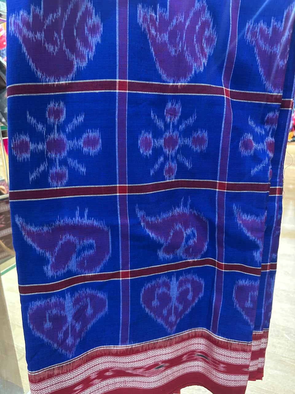 Blue Red Nabakothi Khandua Cotton Saree