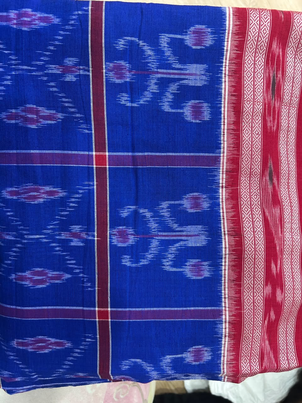 Blue Red Nabakothi Khandua Cotton Saree