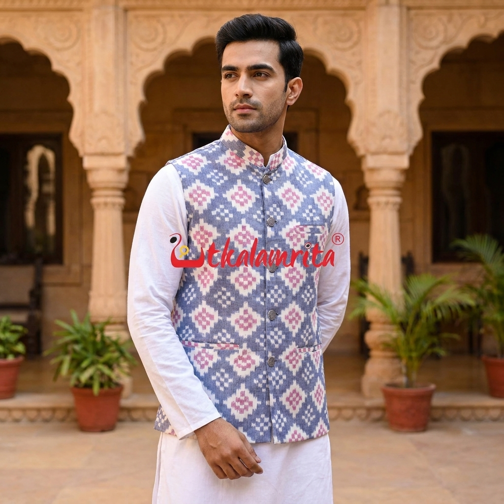White Blue Plain Pasapali (Modi Jacket)