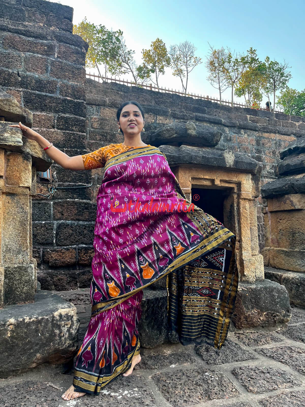 Magenta Body Bandha Khandua Silk Saree