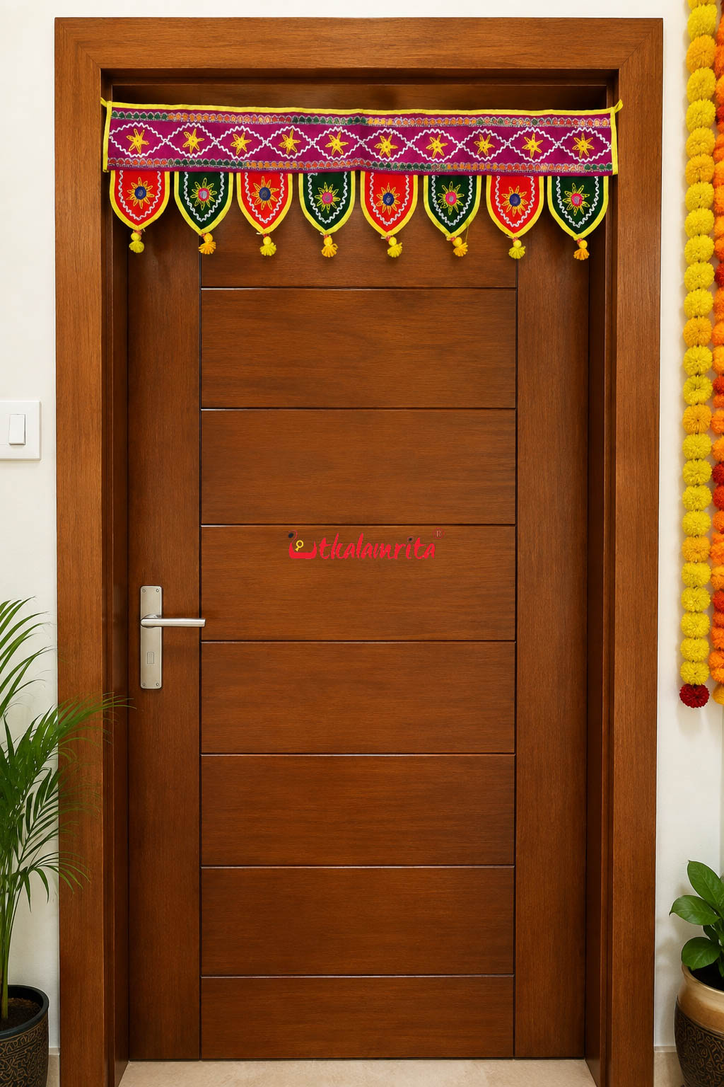 Door Entrance Pink Decoration Pipli Applique Rectangular Hanging