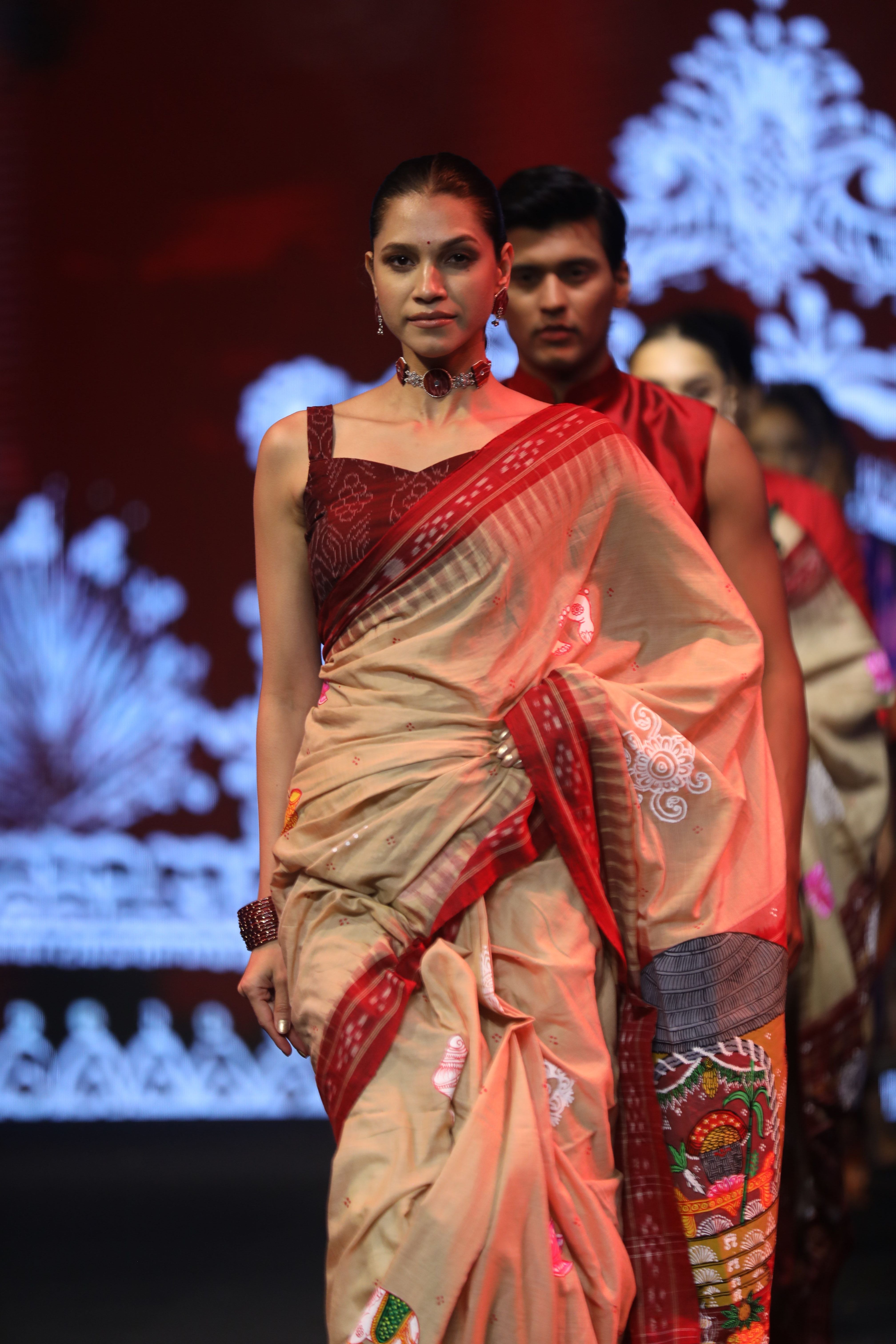 Ghee Maroon Laxmi Puja Pattachitra Cotton Saree