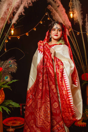 Red Orange Pasapali Khandua Silk Saree