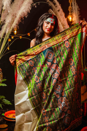 Green Red Temples Khandua Silk Saree