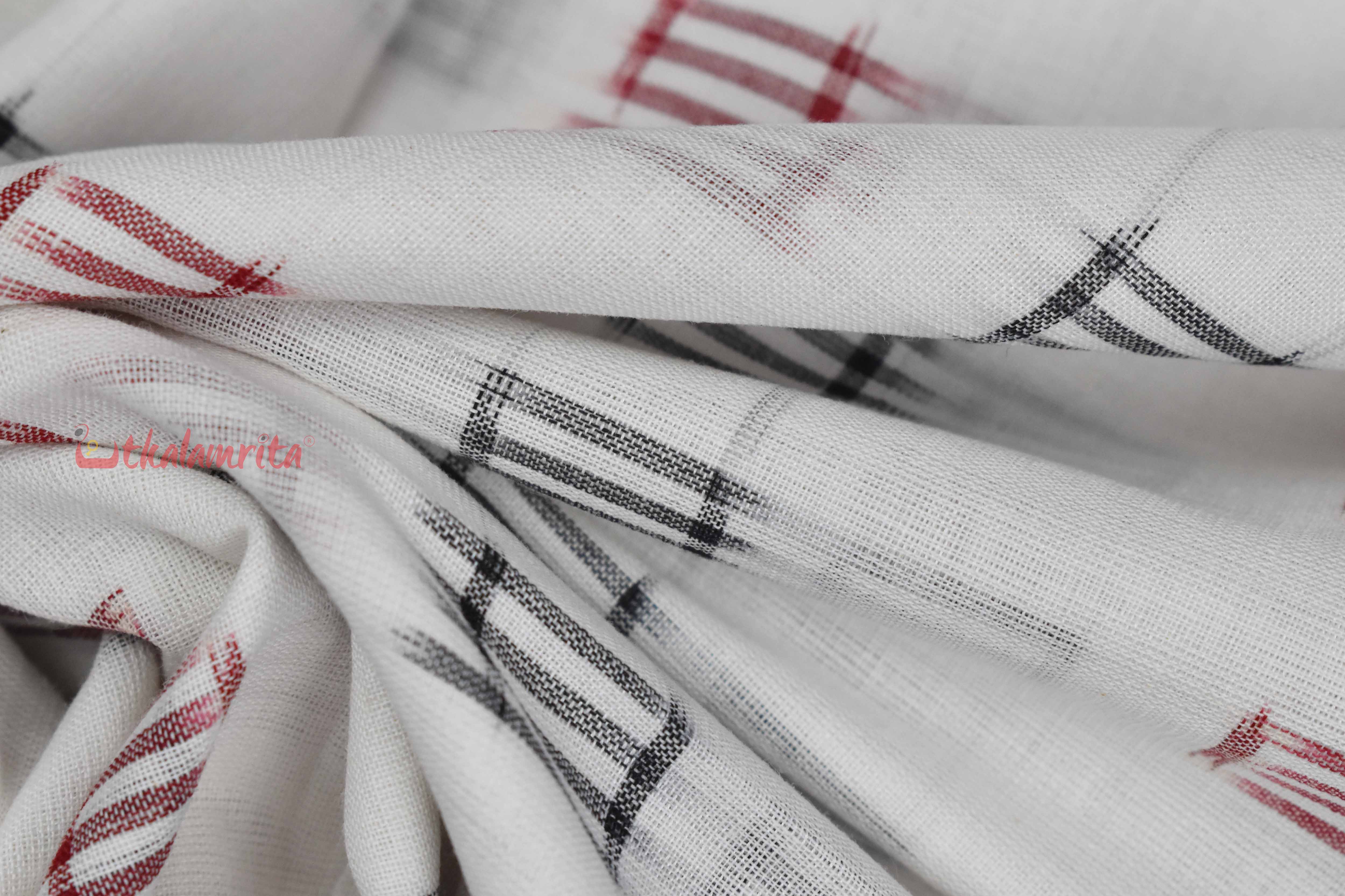 Jharaka Design Red Black Over White Base (Fabric)