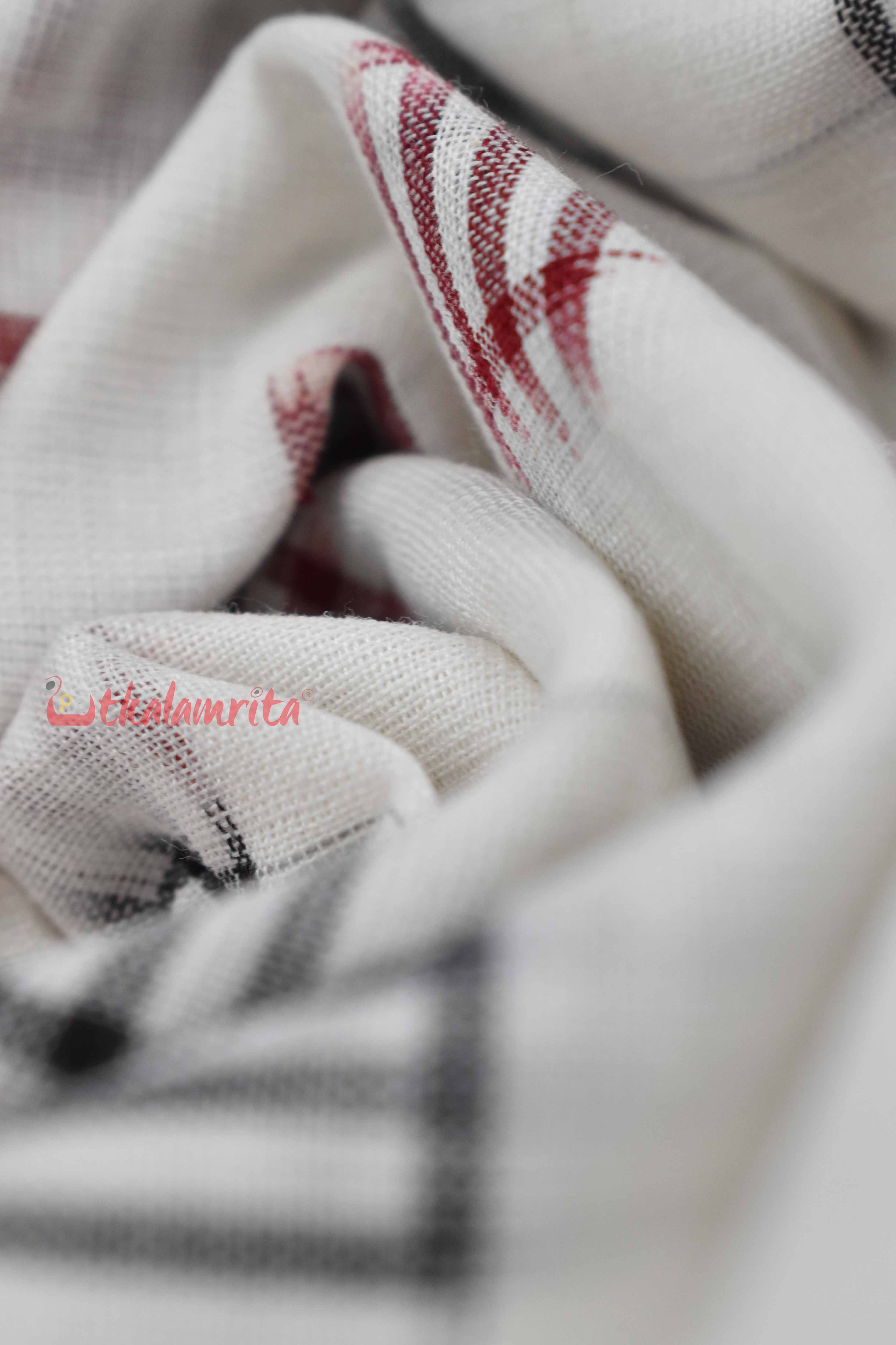 Jharaka Design Red Black Over White Base (Fabric)