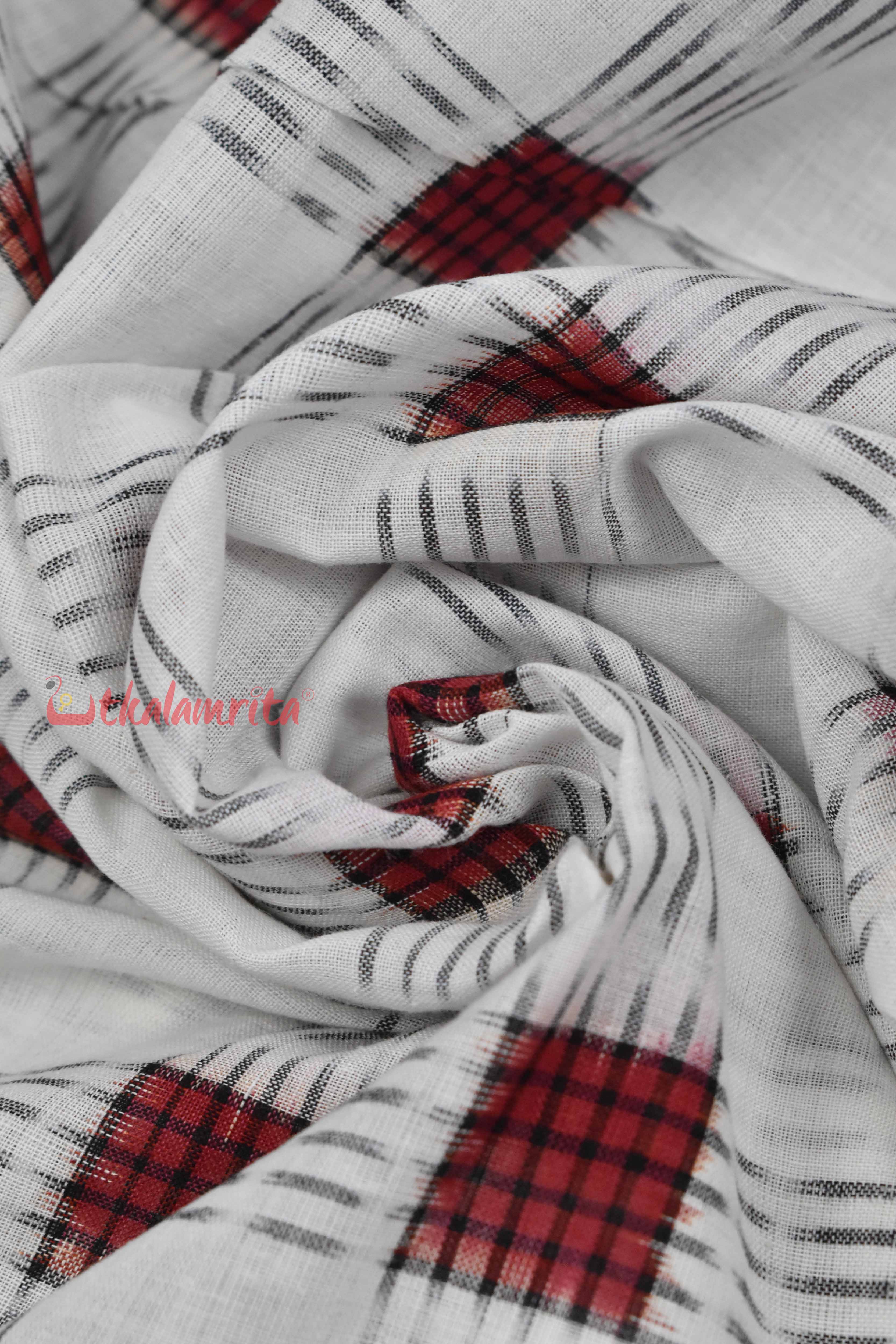 White Maroon Pasapali Over White Base (Fabric)