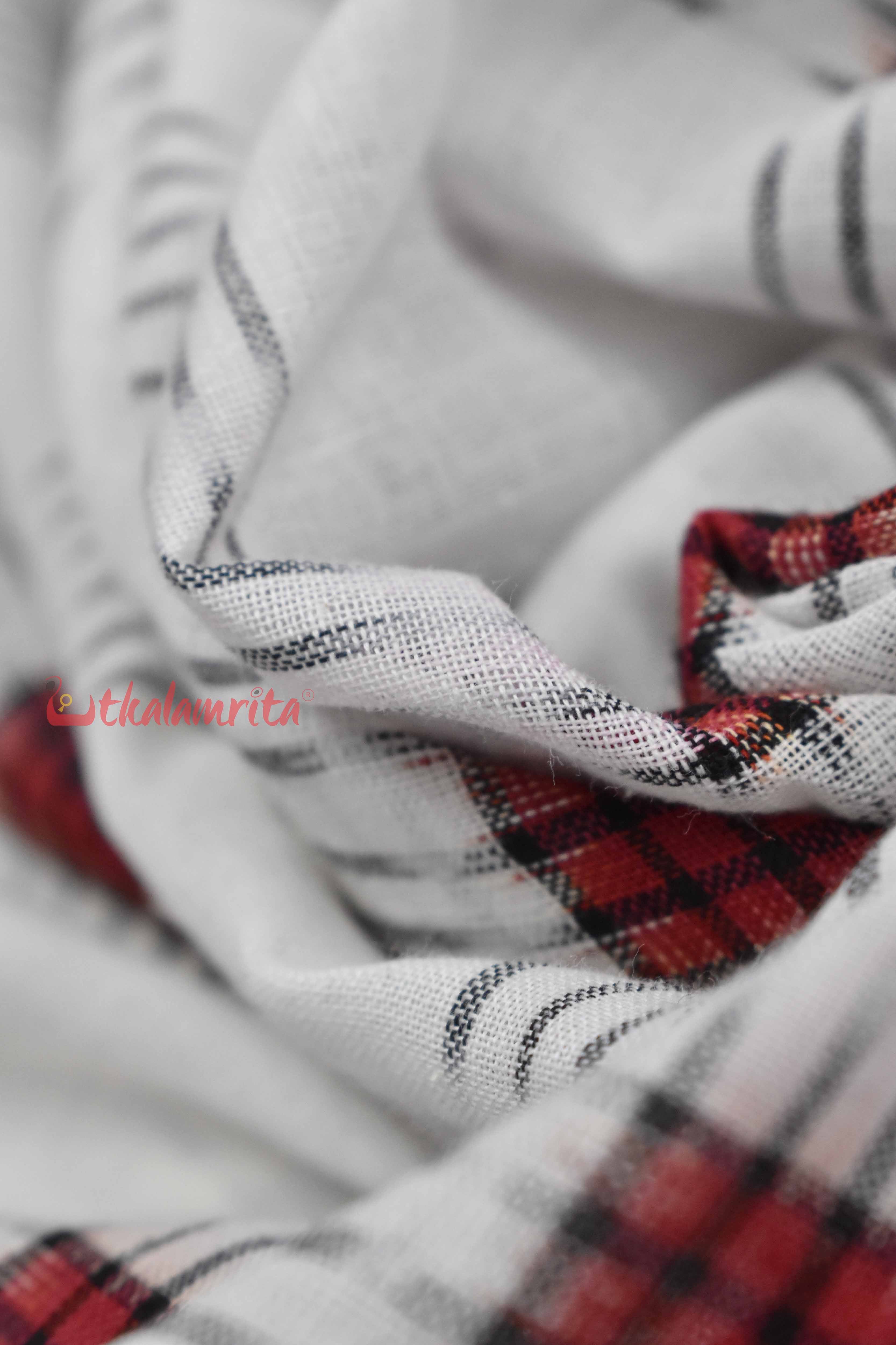 White Maroon Pasapali Over White Base (Fabric)