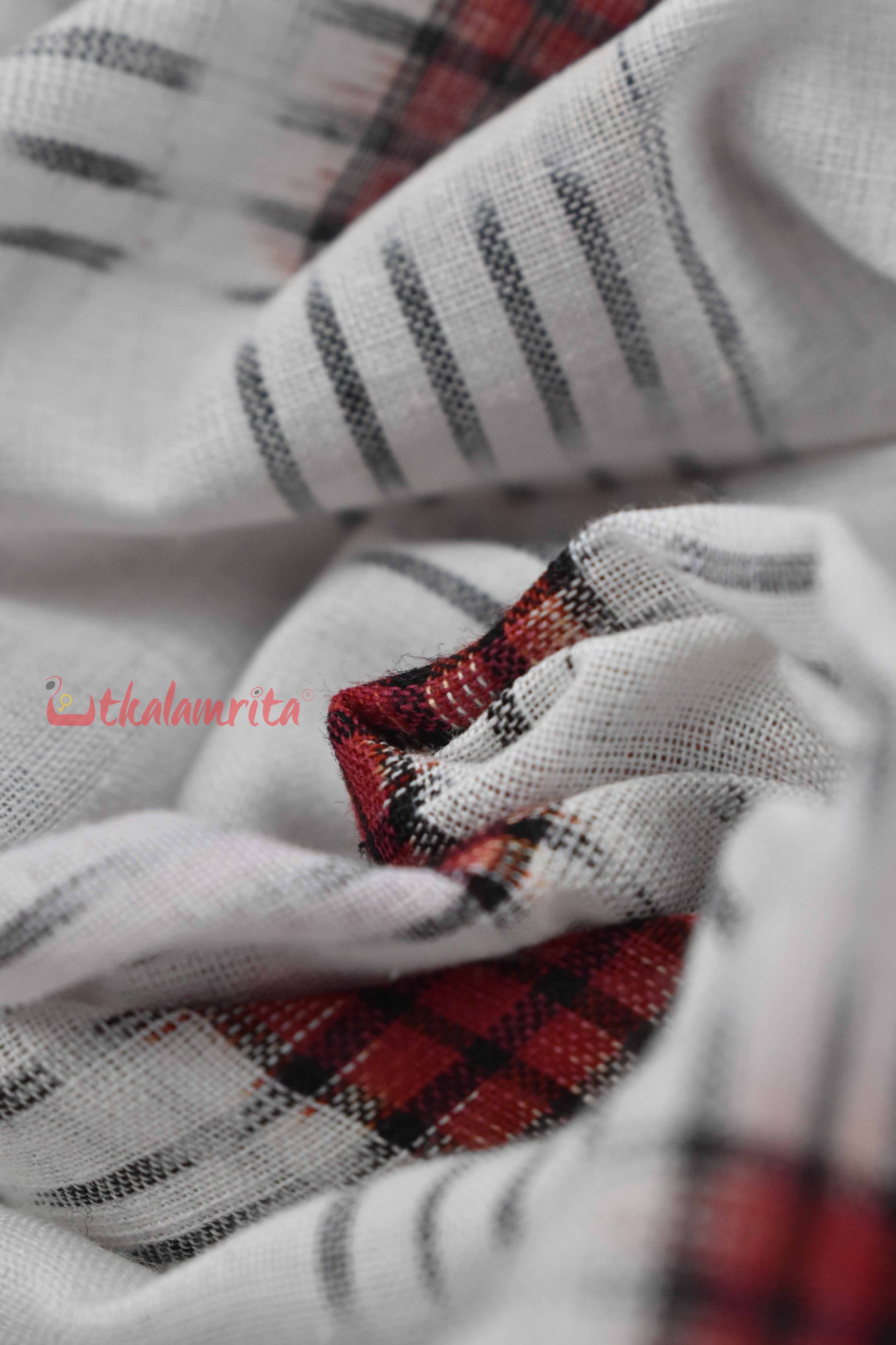 White Maroon Pasapali Over White Base (Fabric)