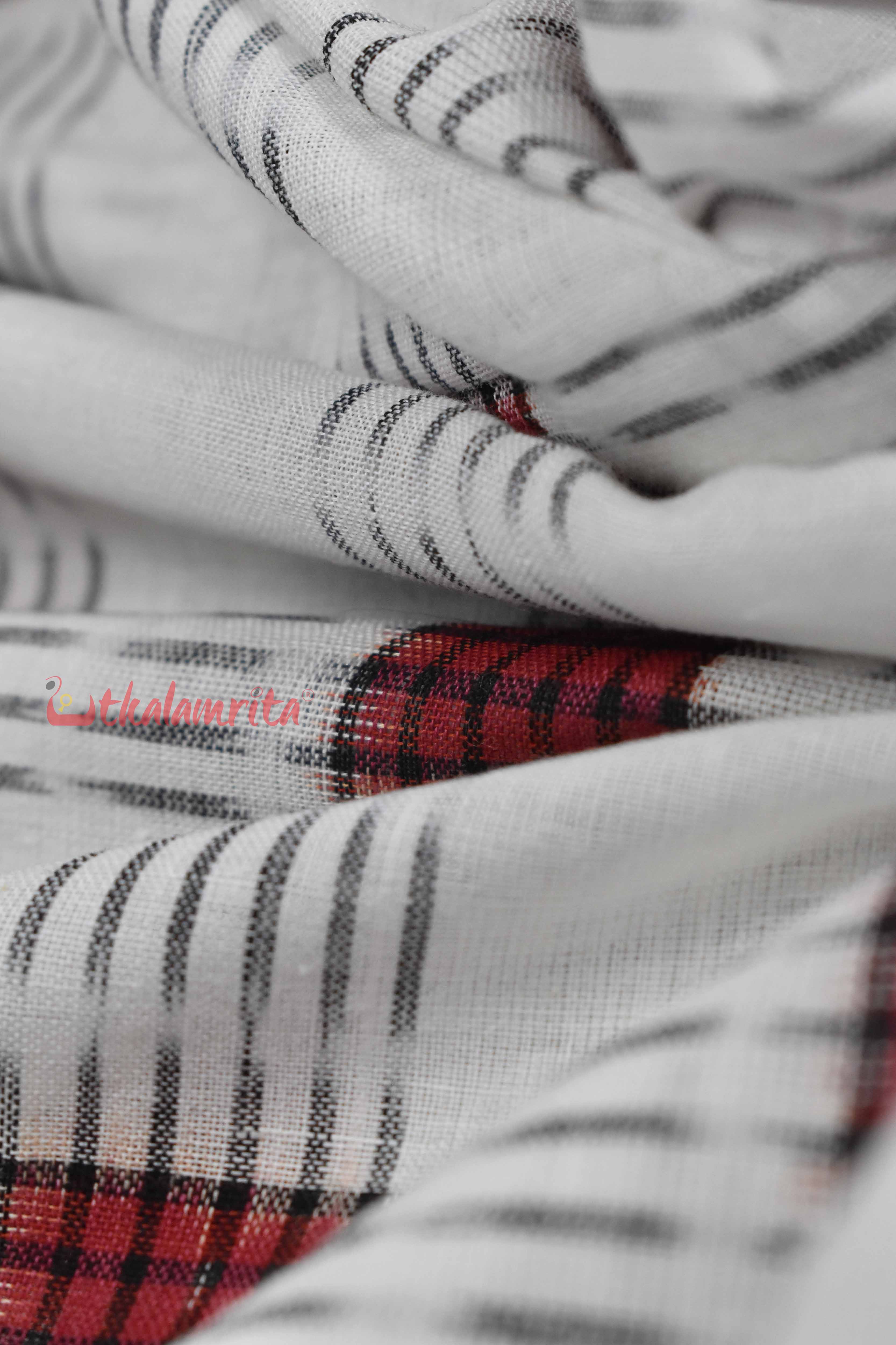 White Maroon Pasapali Over White Base (Fabric)