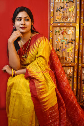 Gopalpur Tussar Yellow Red Saree