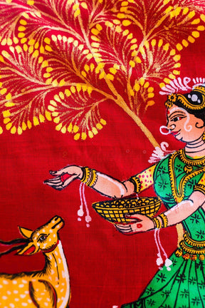 Red Shakuntala and Deer Pattachitra (Blouse)