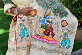 Beige Radha Krishna Pattachitra (Dupatta)