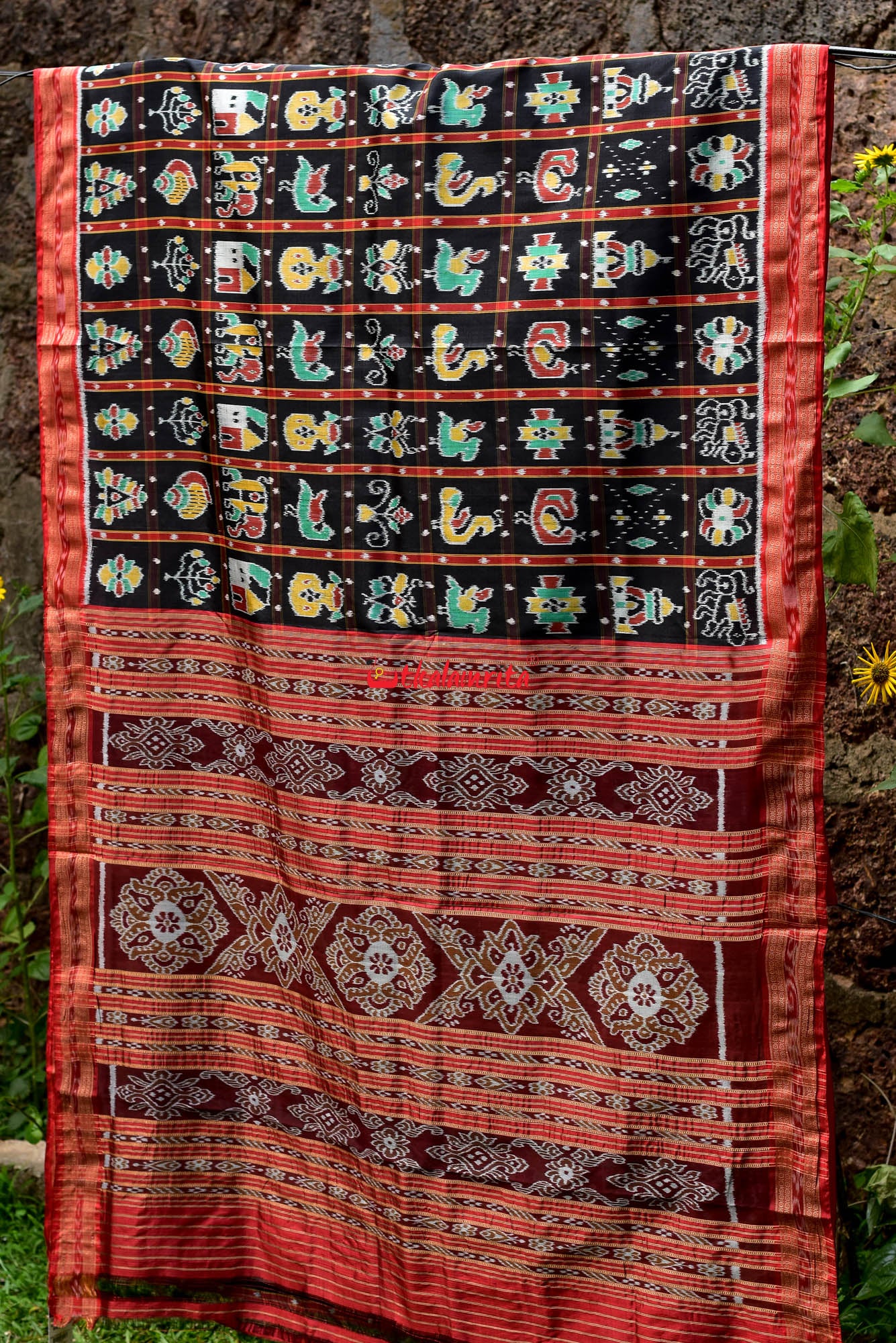 Black Nabakothi Dotted Silk Saree