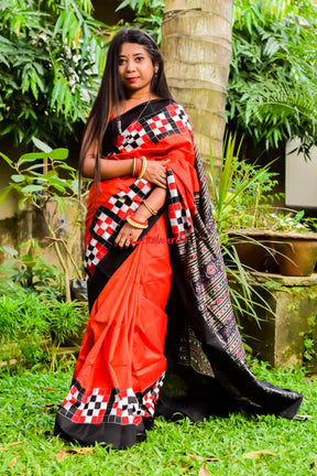 Pasapali Border Orange Silk Saree