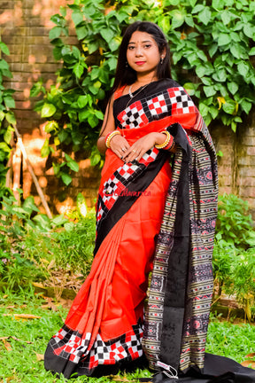 Pasapali Border Orange Silk Saree