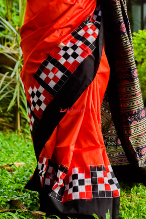 Pasapali Border Orange Silk Saree