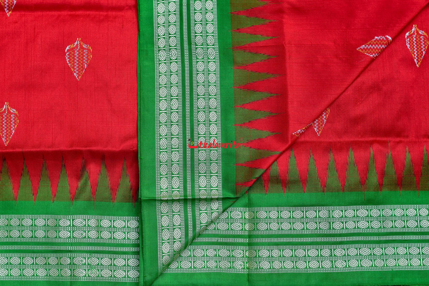 Red Green Patra Bomkai silk