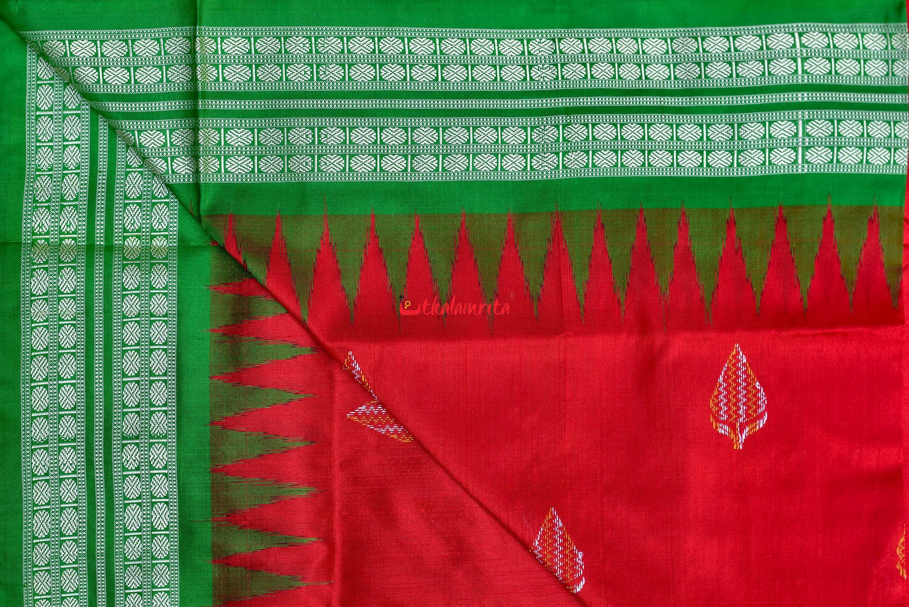 Red Green Patra Bomkai silk