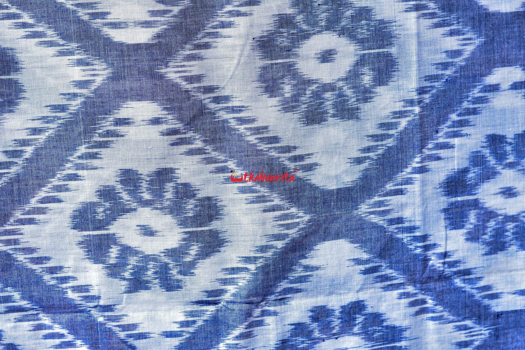 White Blue Bada Phula Cotton Saree