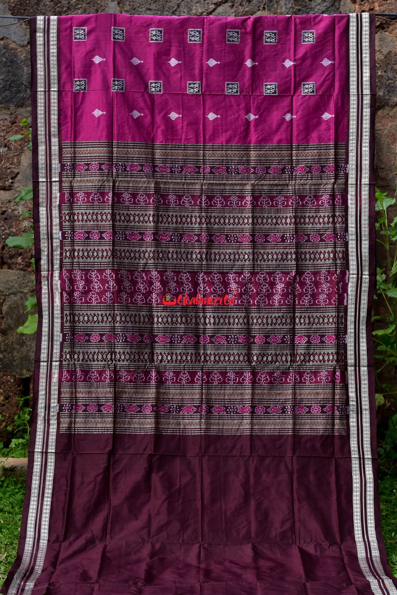 Magenta Tribal Box patra Bomkai Silk