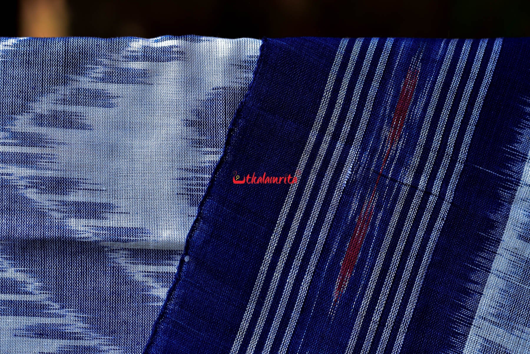 White Blue Bada Phula Cotton Saree