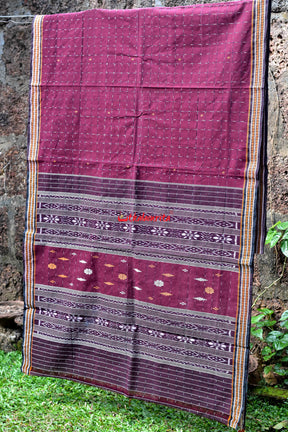 Maroon Chequered Single Cotton Saree